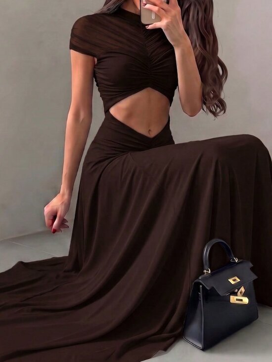 MODA ME COUTURE Dresses & Skirts - Brown Glamorous Women's Maxi See-Through Bodycon Cocktail Dress
